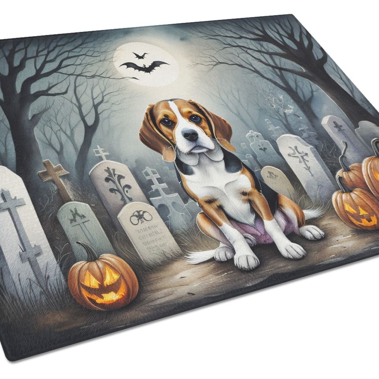 Edge Collections - 15" x 12" - Multicolor - Beagle Spooky Halloween Glass Cutting Board - 1 Piece